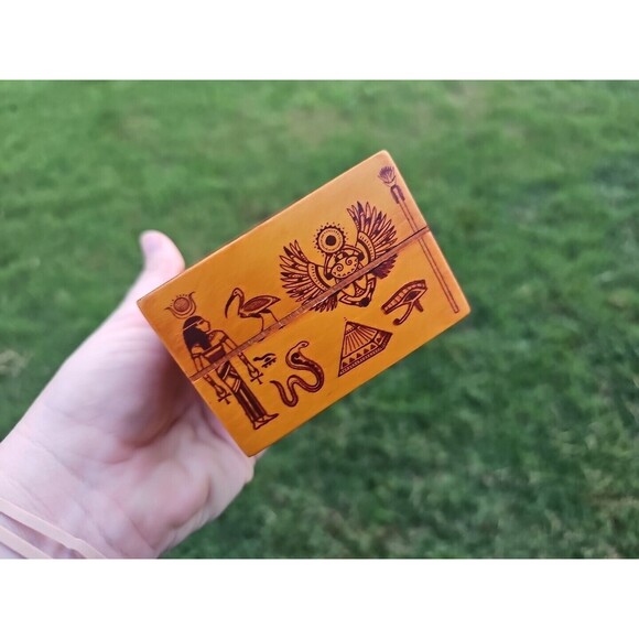 Egypt Wood Puzzle Box Pharaoh Birds Cobra Ankh Gods Hieroglyphs - Picture 3 of 9